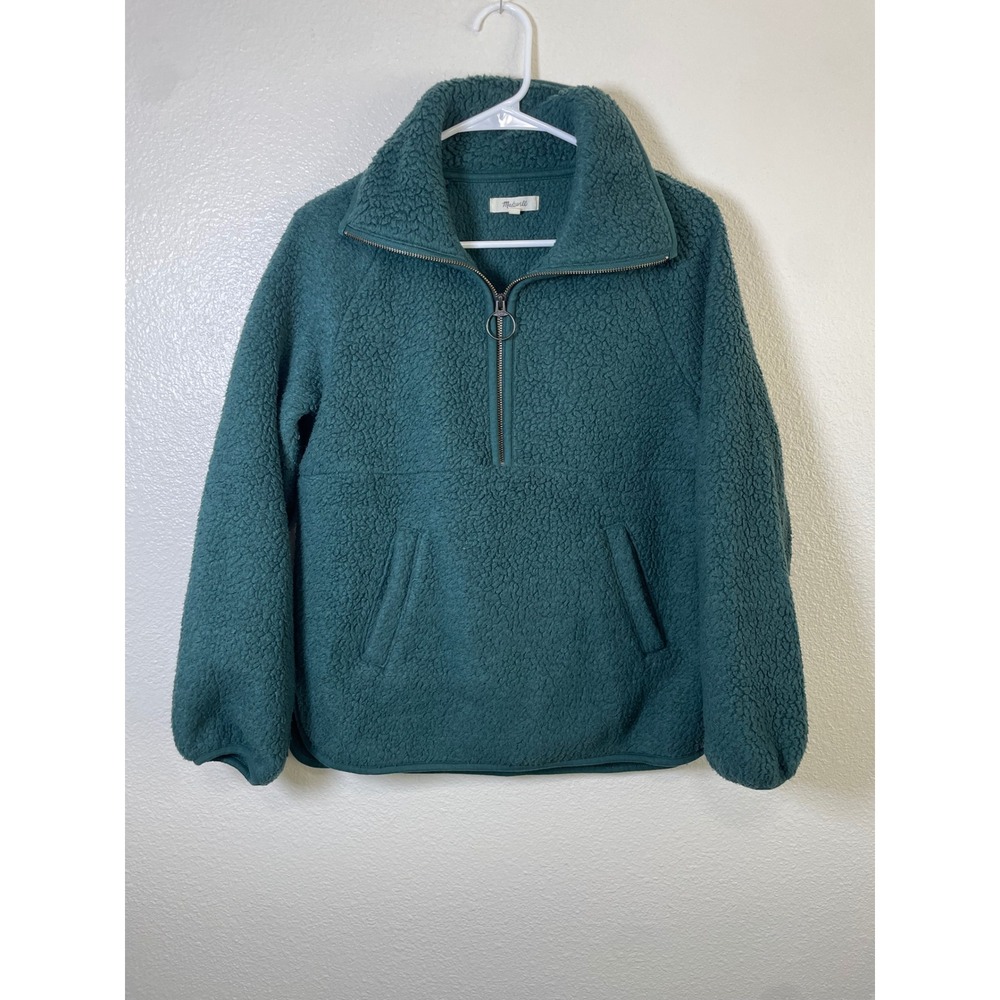 Madewell Sherpa Fleece Pullover Womens XS Teal Green Excellent Quarter Zip Cozy